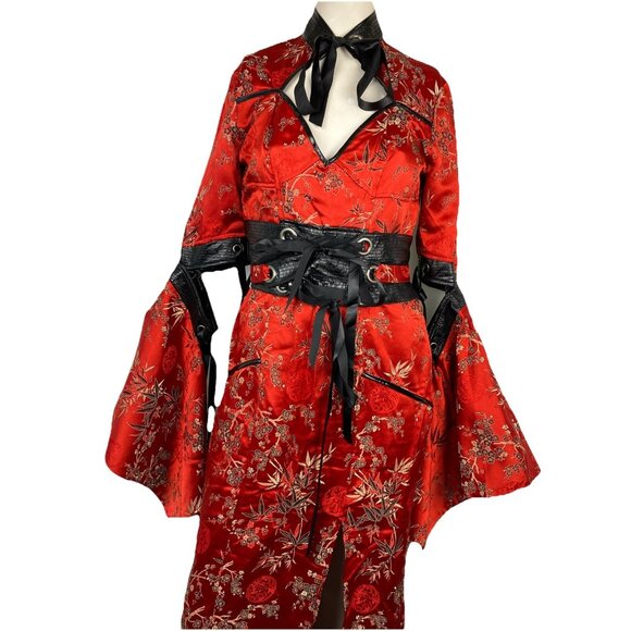 L Vintage lip service vice Kimono Dress Cyberpunk Goth Vampire sunset geisha - Picture 4 of 7